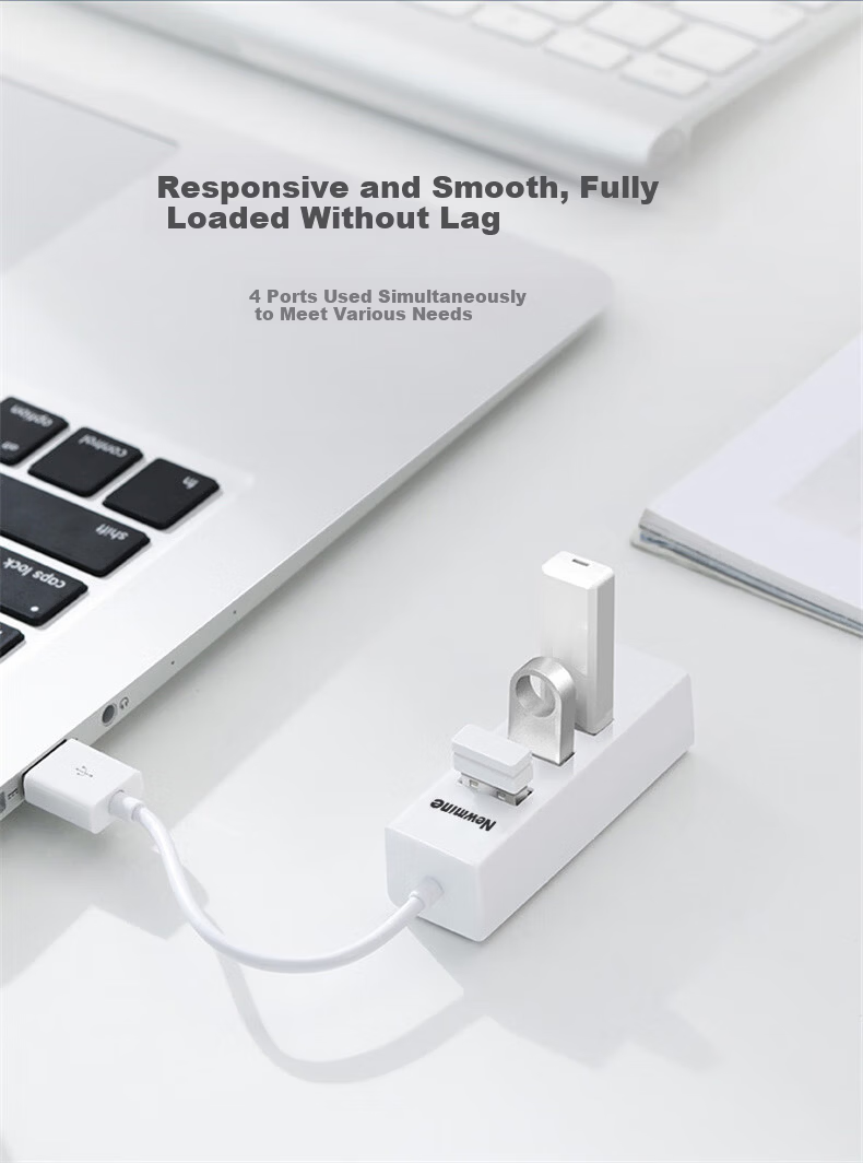 Newmine USB 2.0 High-Speed 4-Port HUB Splitter USB Expansion Dock Extension Cable Converter for Laptop Desktop Approx. 0.25m Black 2