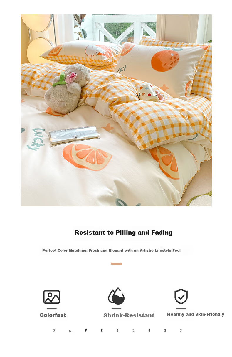 MUJI 100% Cotton 4-Piece Bedding Set 1.8m Fitted Sheet Cotton Duvet Cover 200x230cm Holiday Puppy 12