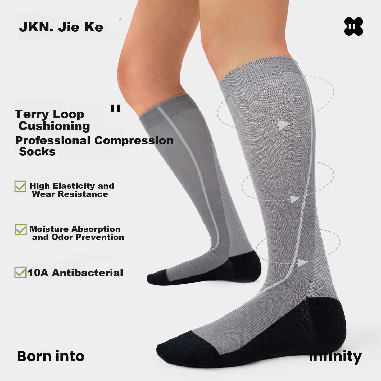 JKN Professional Men's Summer Thin Compression Socks [Sports Shock Absorption] Sweat-Absorbing Durable Running Hiking Football Long Socks