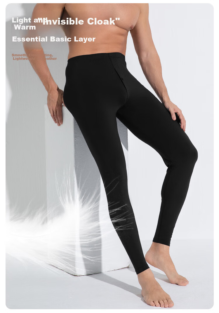 CHERISH LIFE Men's Modal Thin Thermal Leggings Base Layer Pants Lenzing Modal Earl Grey L (170) 3