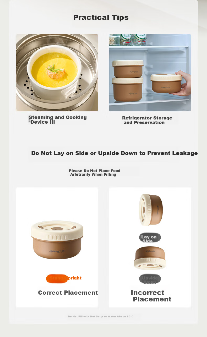 Joyoung Ceramic Lunch Box with Microwaveable Inner Container Portable Bento Box 1L for Office Workers and Students 5