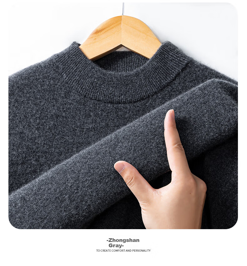Hengyuanxiang Men's 100% Pure Cashmere Sweater Autumn Winter Half Turtleneck Knitted Warm Red Thick Woolen Pullover 10