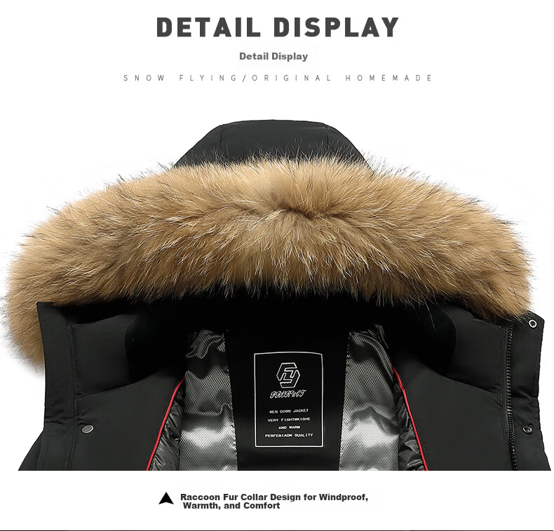 Snow Flying 90% Down Men's Winter Extreme Cold Mid-Length Hooded Casual Workwear Jacket with Fur Collar 190 10