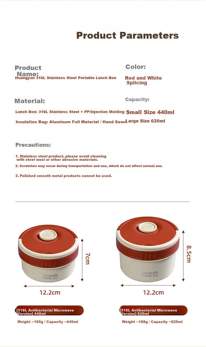 Chuida Huang 316L Stainless Steel Inner Liner Insulated Lunch Box Large Capacity Microwaveable Sealed Portable Bento Box for Office Workers 13