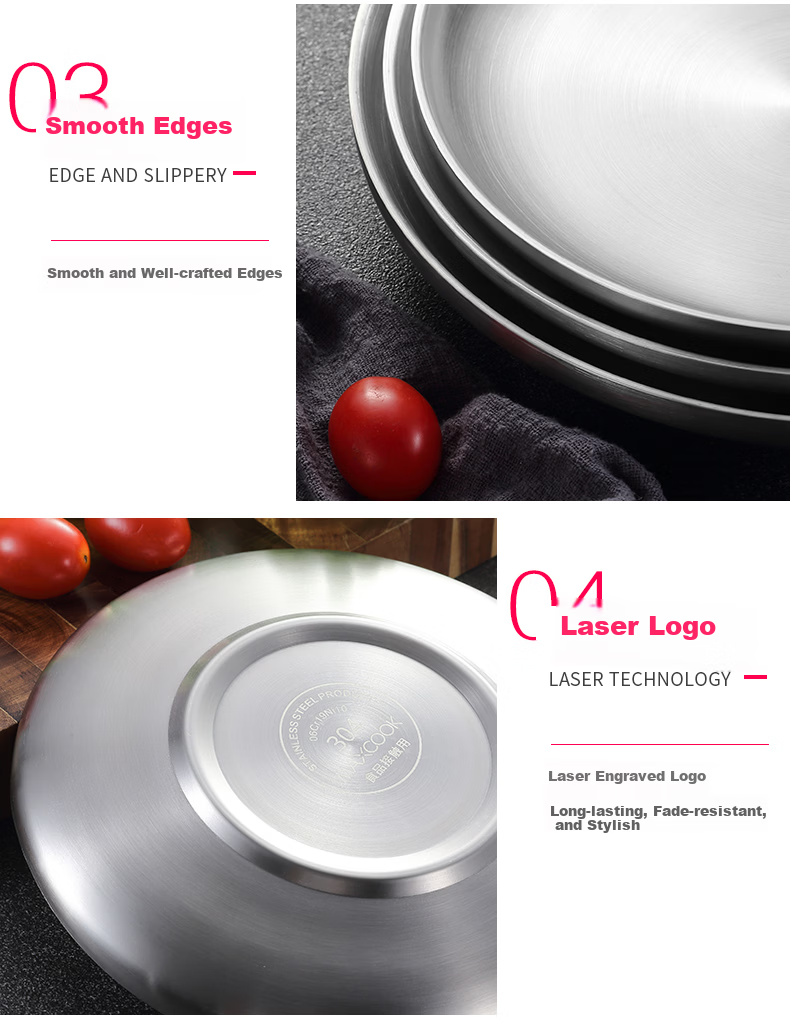 MAXCOOK 304 Stainless Steel Plate Dish, Deep Bowl 16cm, Thickened And Widened, Drop-Resistant MCWA4182 10