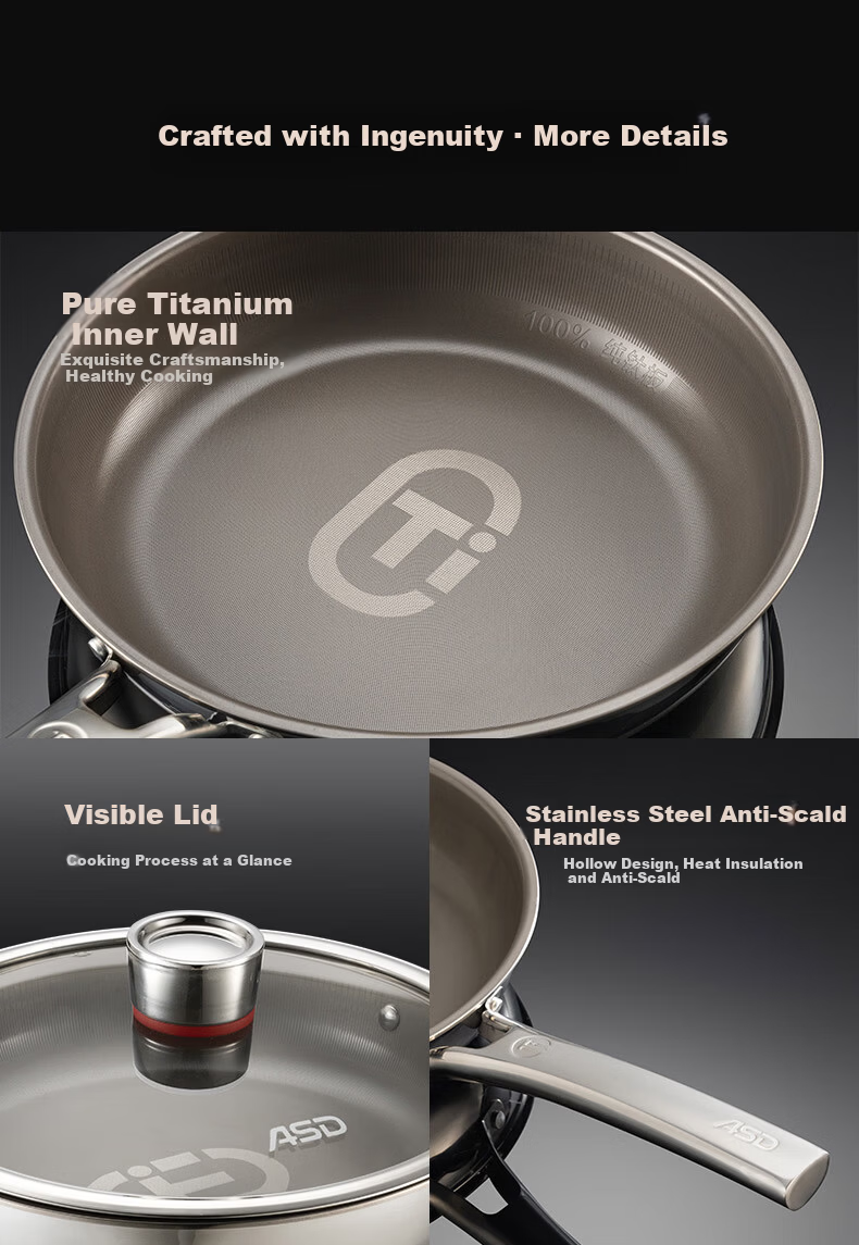 ASD 28cm Pure Titanium Non-Stick Frying Pan with Fluorine-Free Coating for Eggs, Steak, and Stir-Fry Compatible with Induction and Gas Stoves Z1 19