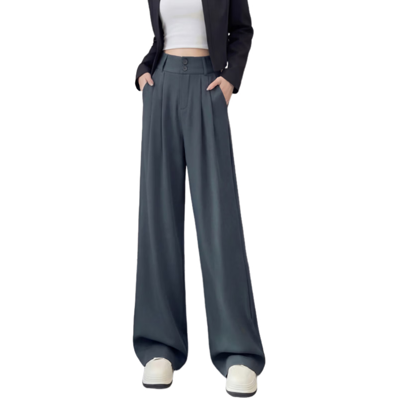 Jeanswest High-Waist Women's Suit Pants 2026 Spring Summer Loose Slim Fit Premium Draped Straight-Leg Wide-Leg Pants Dark Coffee XL