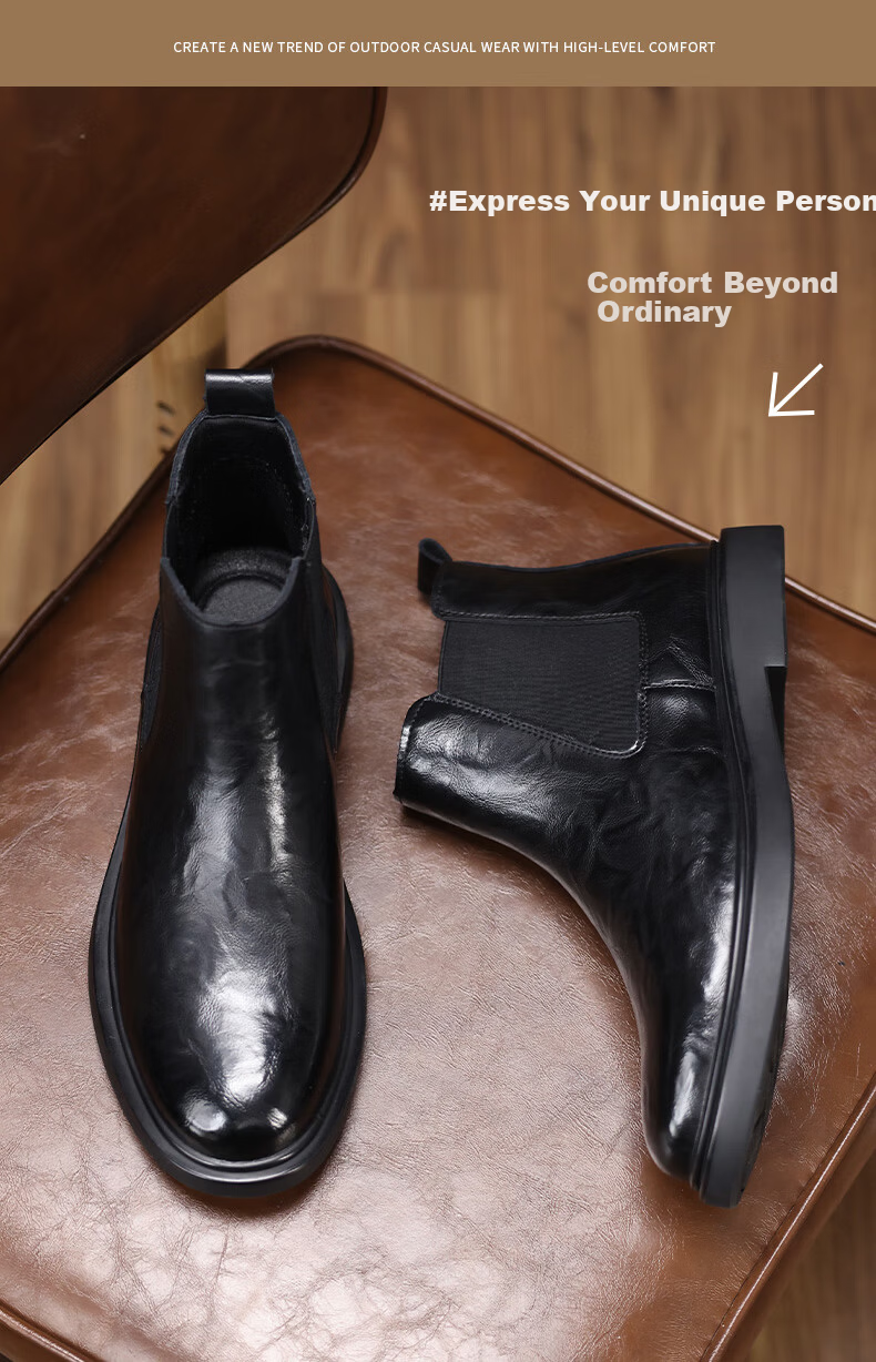 Qunlang·Heritage Chelsea Boots Men's 2026 New Spring Autumn Genuine Leather Thick Sole Martin Boots Mid-Top Business Shoes British Short Boots 9