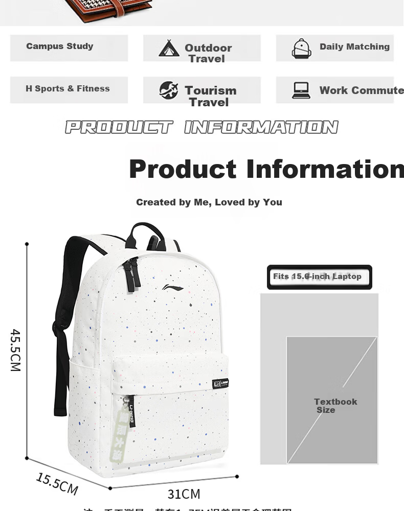 LI-NING Constellation Print Gray Backpack Large Capacity Outdoor Sports Commuter School Bag for Middle and High School Students 5