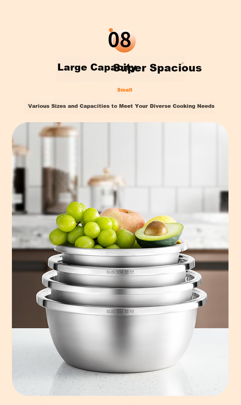 Guofeng 304 Stainless Steel Basin Hot Pot Induction Cooker Soup Pot 32cm Vegetable Washing Basin Salad Basin Dough Mixing Basin 11