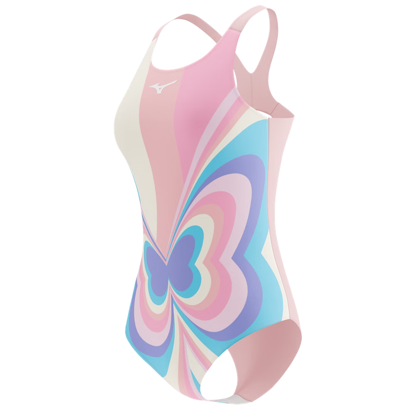 MIZUNO Children's Swimsuit, Girls' Professional Training One-Piece Triangle, Youth Cute Butterfly Hot Spring Swimwear, C403 Pink, Size 150