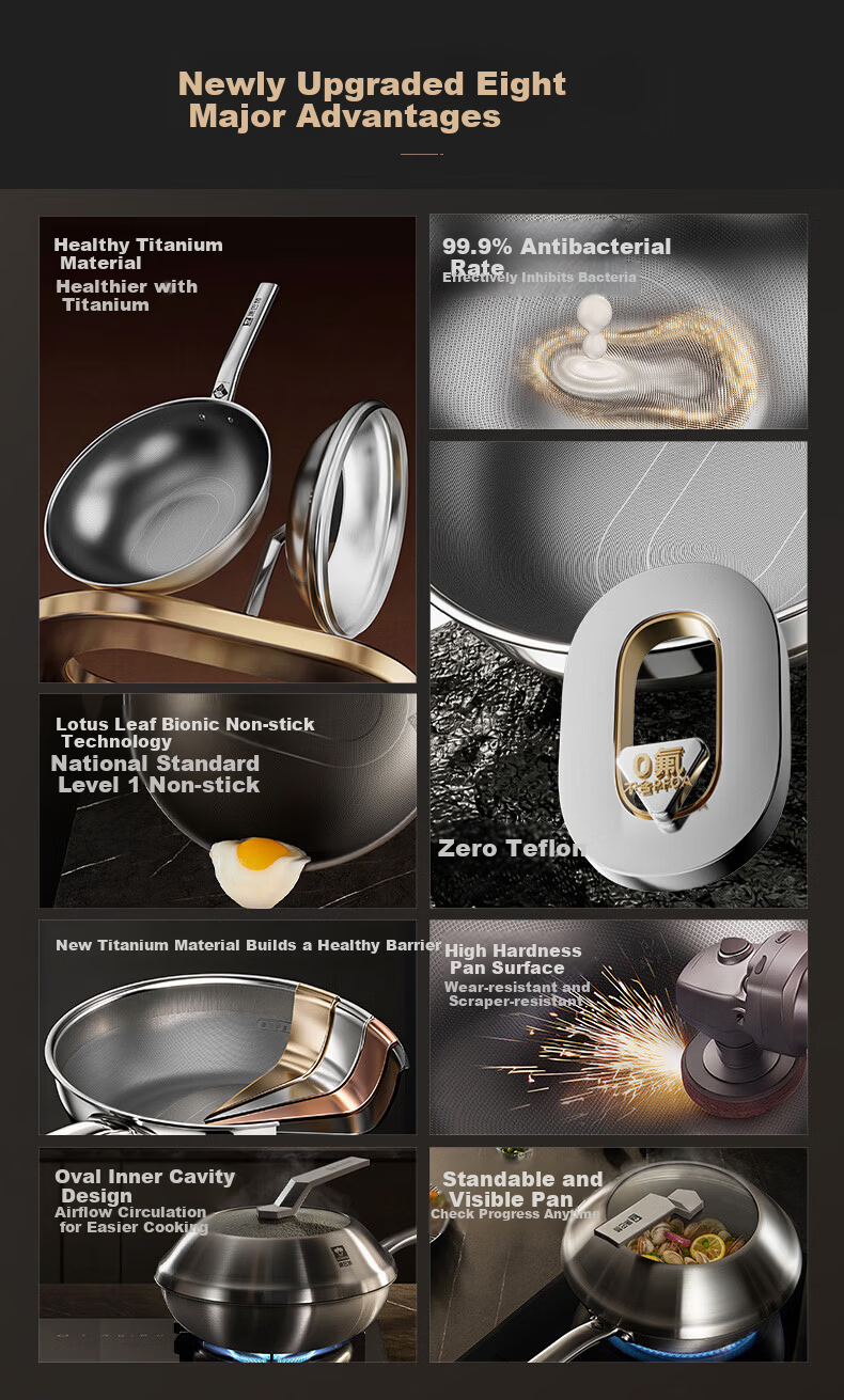 KOBACH 5th Generation True Titanium Non-Coated Non-Stick Antibacterial Frying Pan 32cm Compatible with Induction and Gas Stoves 2