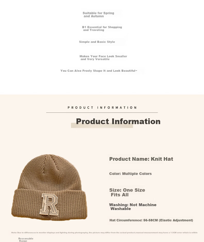 Xueqiman Women's Hat Versatile Korean Style Ins Knitted Hat Autumn Winter Letter Warm Solid Color Woolen Hat Black One Size 1