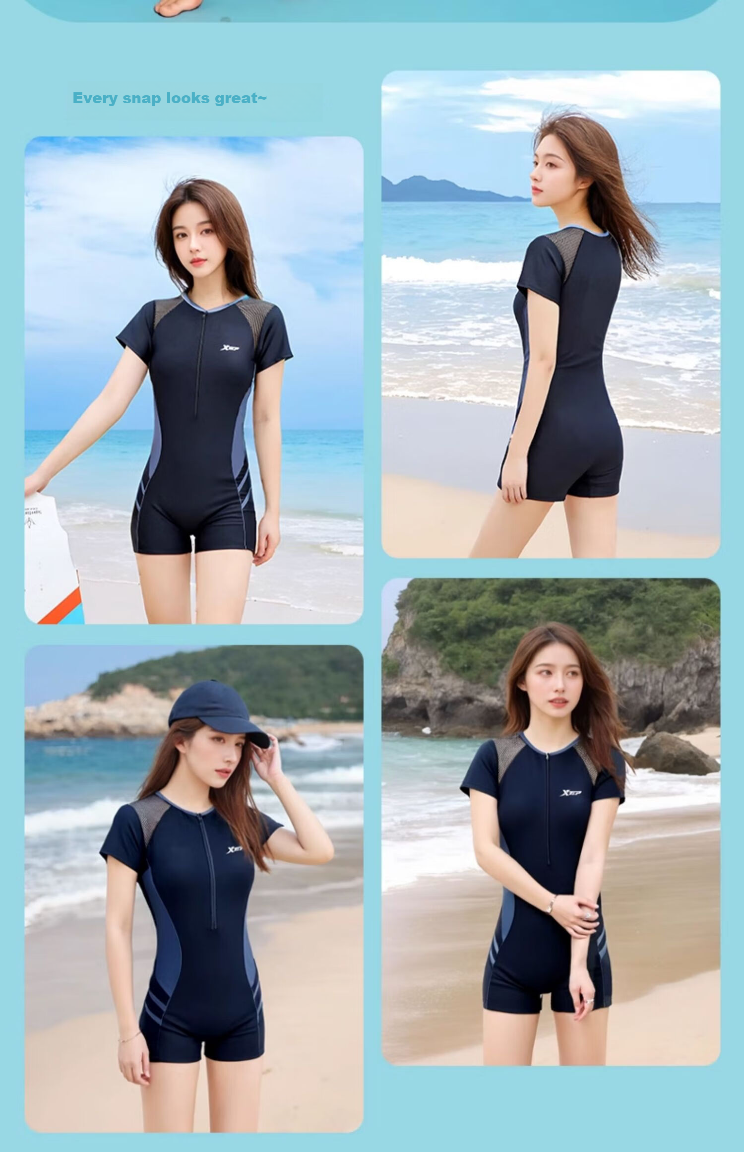 Xtep Women's Plus Size One-Piece Sunscreen Swimsuit Beach Vacation Conservative Tummy Control Slimming Swimwear 5