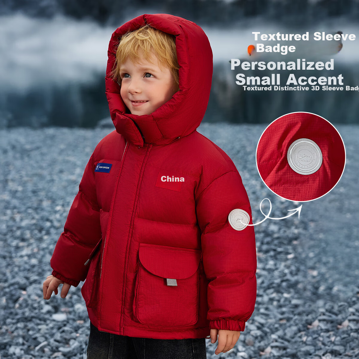 ASK JUNIOR Kids Down Jacket Boys Winter Thickened Warm Heat-Retaining Toddler Windproof Red New Year Coat 4