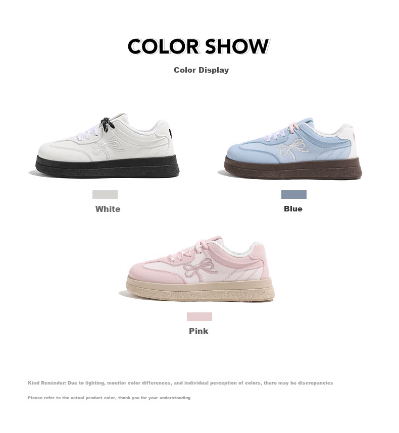 Global Bowknot White Shoes Women 2026 Spring New Versatile Puff Shoes Casual Sneakers Sports Shoes Blue Size 37 1