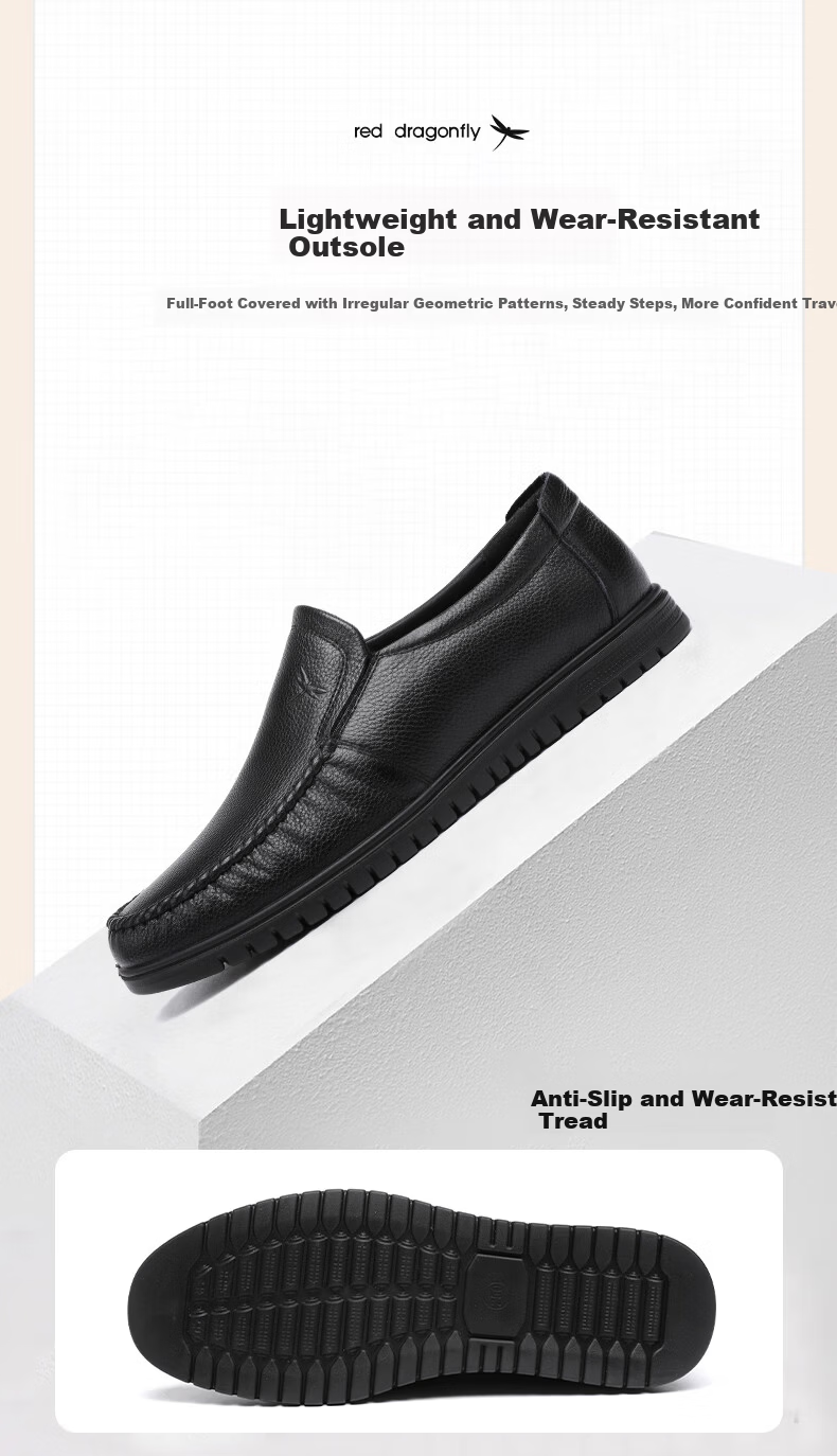 RED DRAGONFLY Soft Cowhide Men's Slip-On Leather Shoes, Soft-Soled Business Casual Loafers for Men, WTA241321, Black, Size 41 5