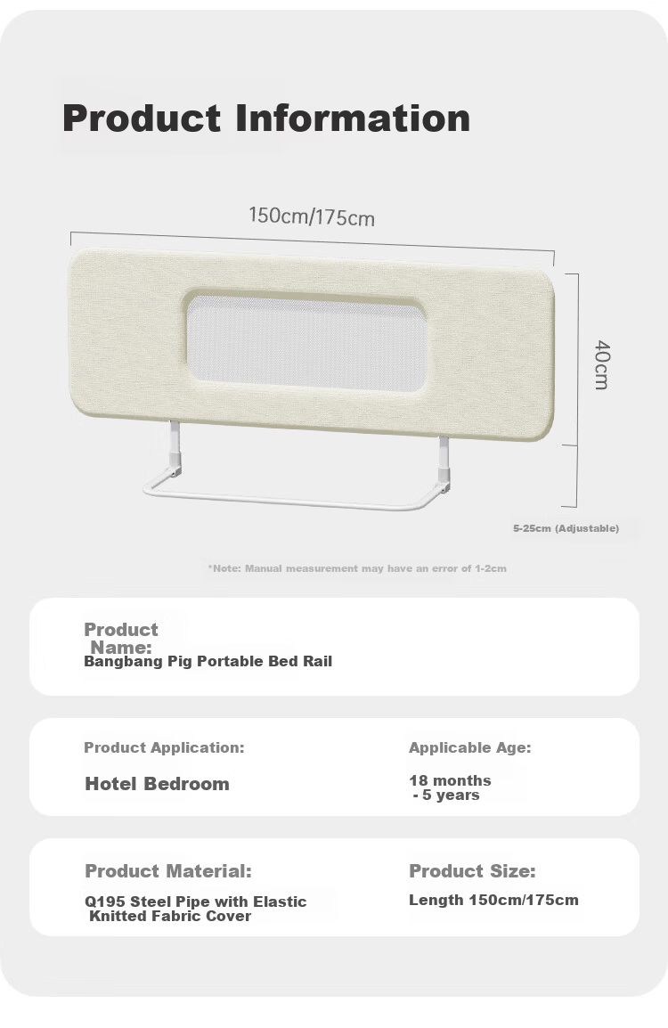 BangBangPig No-Installation Baby Bed Rail Anti-Fall Protective Barrier Portable Foldable Bed Guard 1.75m Single-Sided 11