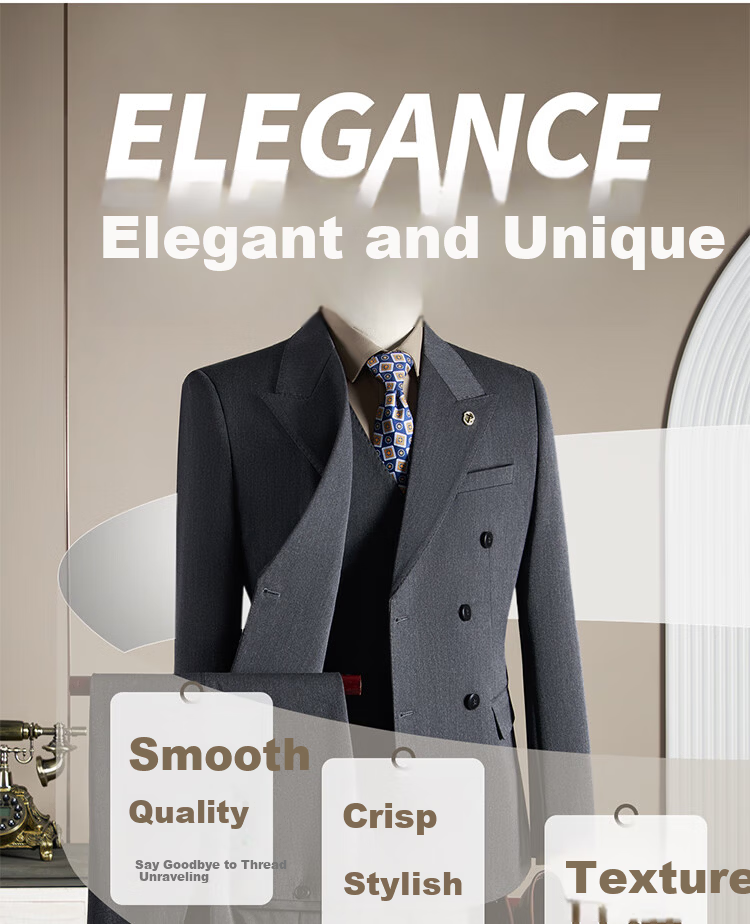 ROMON Men's Wool Suit Set Business Wedding Formalwear Brown Coffee M (Blazer + Vest + Trousers) 3