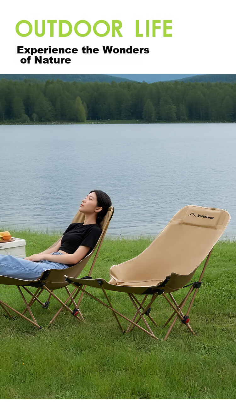 WhitePeak Outdoor Folding Nap Chair Portable Moon Chair Dual-Use Camping Recliner Office Nap Beach Chair 15