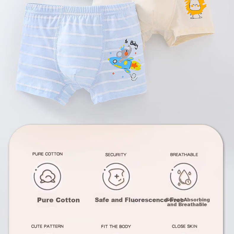 Freedom Series 100% Cotton Boys' Underwear Pure Cotton Class A Children's Boys' Full Cotton Boxer Shorts Mid to Large Boys' Trunks 1