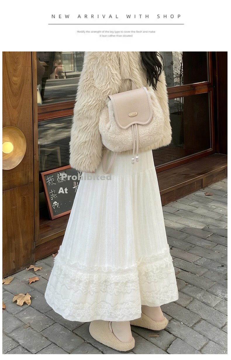 Langsha Plush Accordion Pleated Skirt Sweet Elegant Lace Splice Skirt 2026 Early Spring New Gentle Fairy Cake Skirt 11