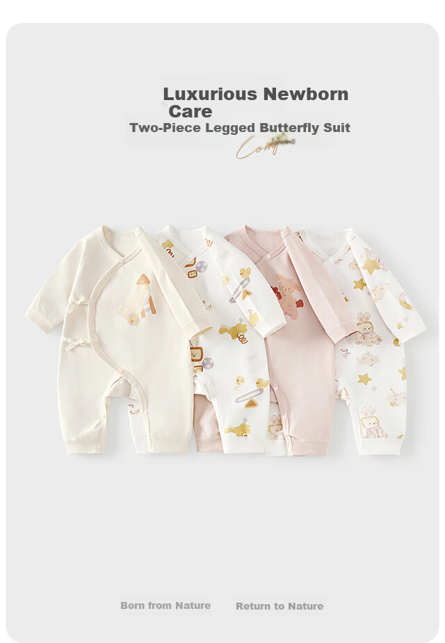 TONGTAI Baby Romper Spring and Autumn Pure Cotton Newborn Clothes Butterfly Jumpsuit Crawling Suit Blue 52cm 2