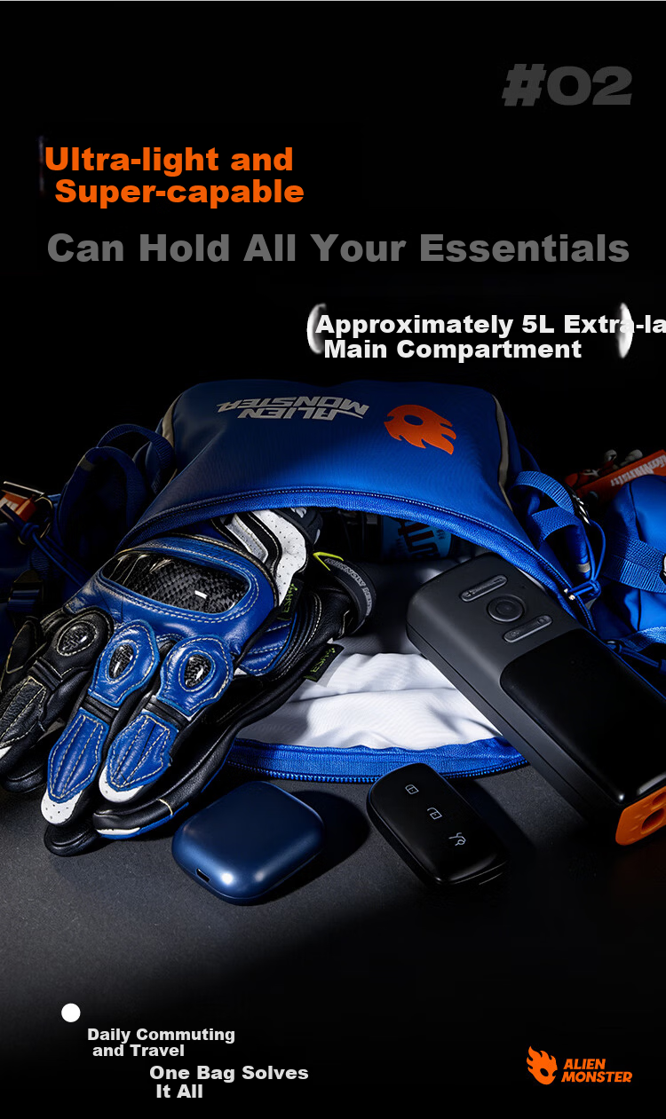 Alien Monster Blue Core Motorcycle Waist Bag Chest Bag Waterproof Riding Gear Protective Multifunctional Storage Bag Large Capacity Blue 6