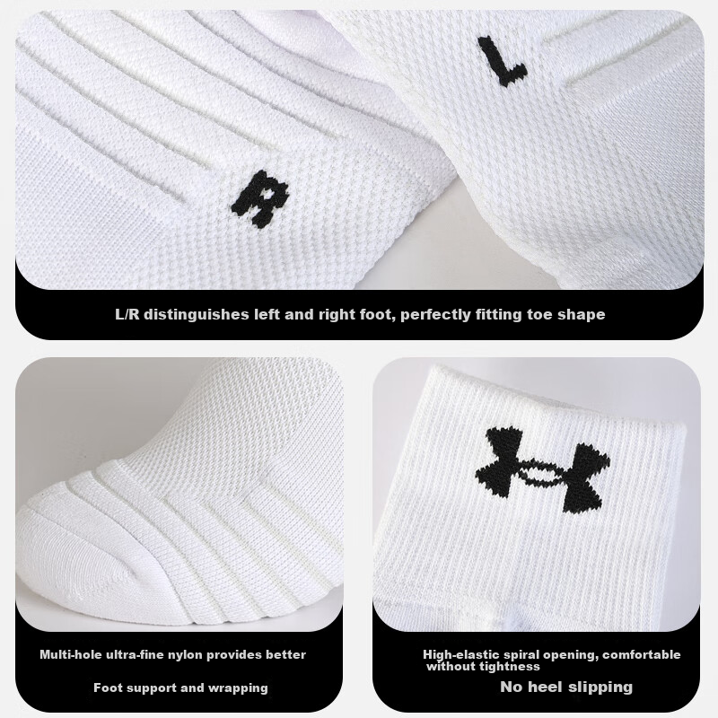 Under Armour Socks [3 Pairs] Basketball Badminton Sports Socks Unisex Running Breathable Ankle Anti-Odor Thickened Terry Cotton Socks