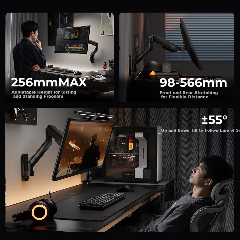 Brateck Beihu Monitor Mount Wall-Mounted Mechanical Arm Computer Stand Wall Clamp Base Screen Riser 17-40 inch E430B Dormitory Floating Support Arm