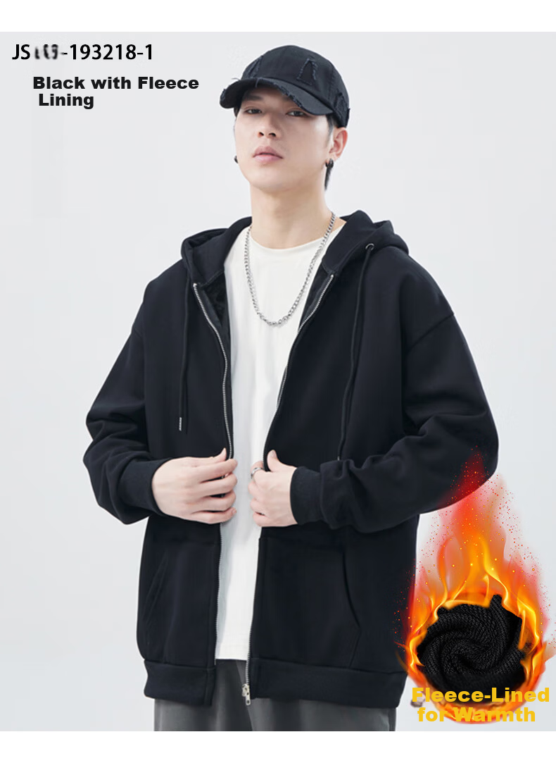 Jeanswest Men's Sweatshirt 2026 Spring Summer Drop Shoulder Solid Color Loose Casual Zip-up Jacket White XL 8