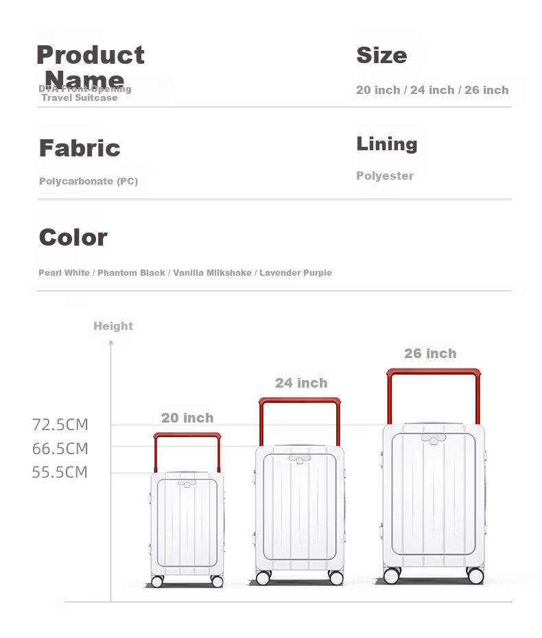DTA Front-Opening Wide Pull Rod Suitcase for Men And Women, 360° Wheels Travel Luggage Case, Phantom Black Aluminum Frame, 24 Inches 16
