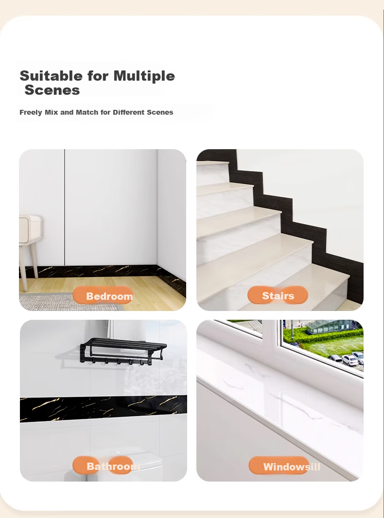 Oumai Self-Adhesive Thickened PVC Skirting Board Baseboard Window Sill Door Frame Decorative Wall Corner Strip Mesh Black 8*60cm 5pcs 14