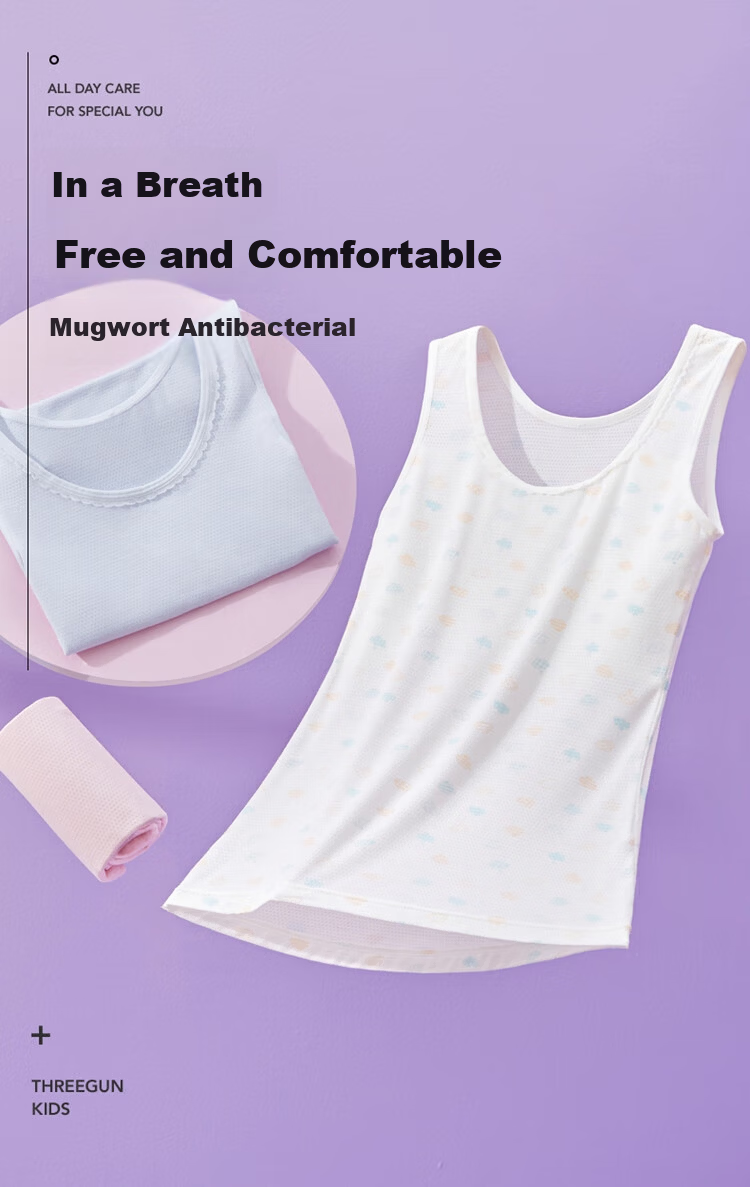 THREEGUN Children's Clothing, Class A Antibacterial Breathable Mesh Undershirt for Girls, 99331A0, Pink And Blue, Size 140 2