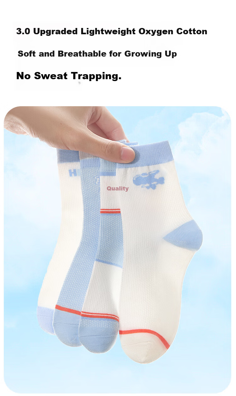 Cosmo Lady Kids Boys Summer Thin Mesh Mid-Calf Sports Cotton Socks 5 Pairs L 2