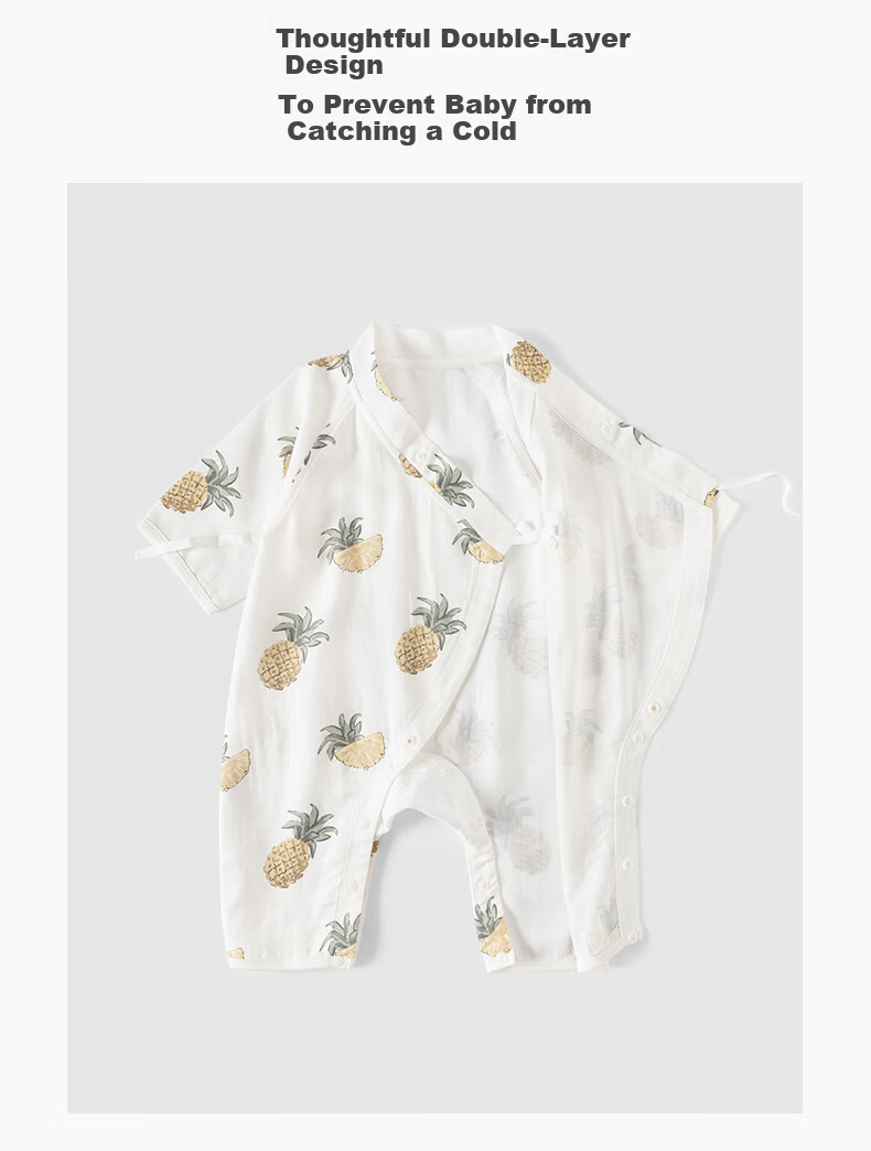 Guaiqi Bear Moisturizing Avocado Antibacterial Gauze Newborn Baby Romper Monk Suit Summer Thin Baby Jumpsuit 4