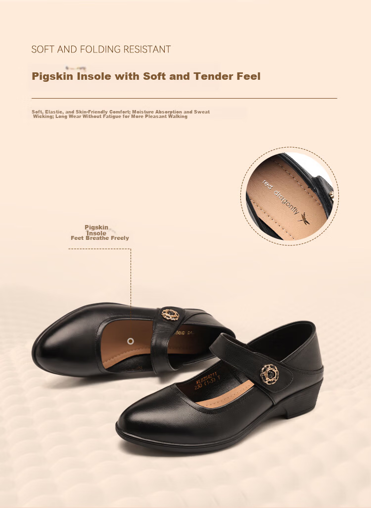 Red Dragonfly Women's Lightweight Low-Cut Leather Mary Jane Soft Sole Dual-Wear Flats WLB354211 Black Size 38 3