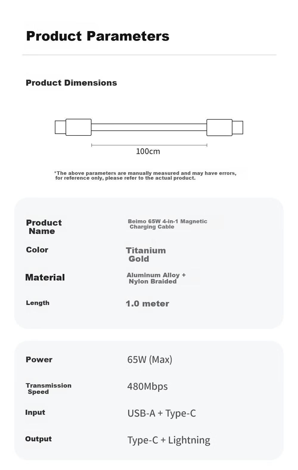 Beimo Magnetic Charging Cable 240W Fast Charge 4-in-1 Data Cable Car Data Cable Compatible with Apple 17/16/iPad/Laptop/Huawei/Xiaomi 1.2m 6