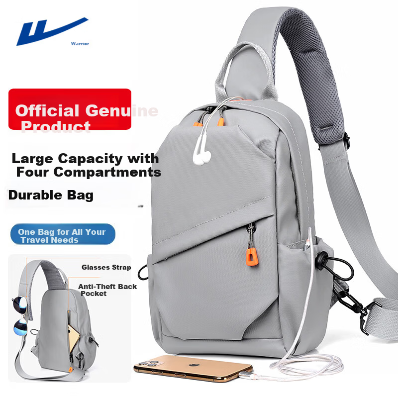 Warrior Men's Crossbody Bag 26L Large Capacity New Shoulder Bag Multifunctional Water-Resistant Small Backpack for Commuting and Outdoor Use