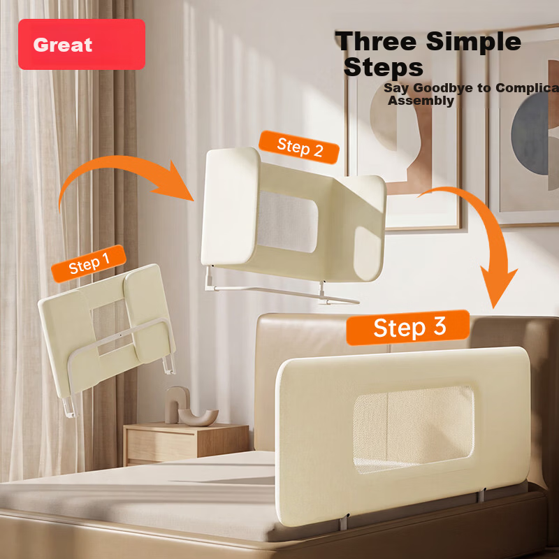 BangBangPig No-Installation Baby Bed Rail Anti-Fall Protective Barrier Portable Foldable Bed Guard 1.75m Single-Sided