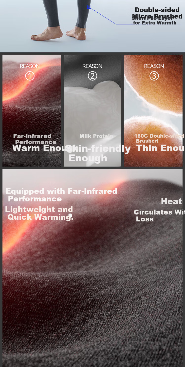 HLA [Xiao Huo Air00001] Men's Thermal Pants Double-Sided Fleece 180g Antibacterial Heating Milk Protein Thin Autumn Trousers 2-Pack 6