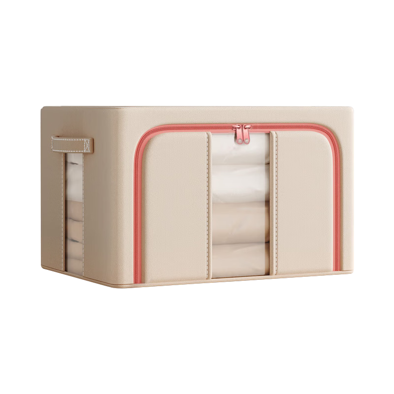 40,000 KM Clothes Storage Box Household Clothing Quilt Linen Multifunctional Fabric Storage Box with Window Wardrobe Steel Frame Organizer Box