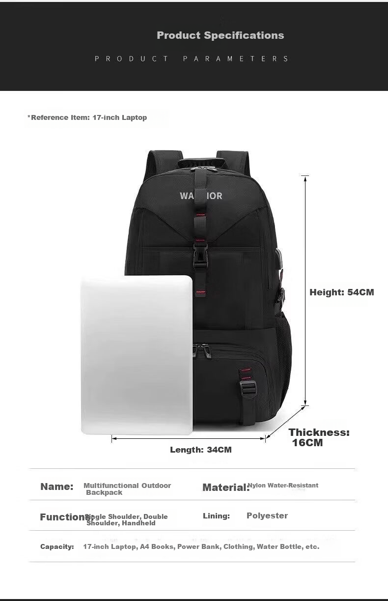 Warrior Outdoor Hiking Backpack Men's Large Capacity Sports Bag Extra Large Mountaineering Travel Bag Cycling Climbing Tourism Bag 16