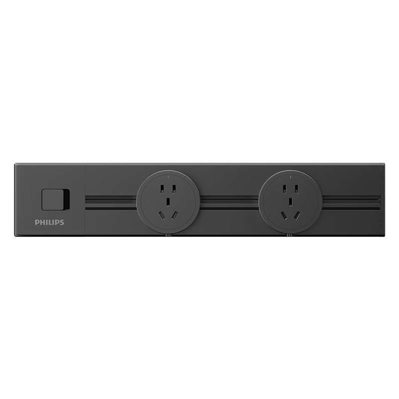 PHILIPS Surface-Mounted Track Socket, Movable Wall Socket with Sliding Rail for Sideboard, No Slot Required, with Light, 40cm Track + 2 Adapters with Switch