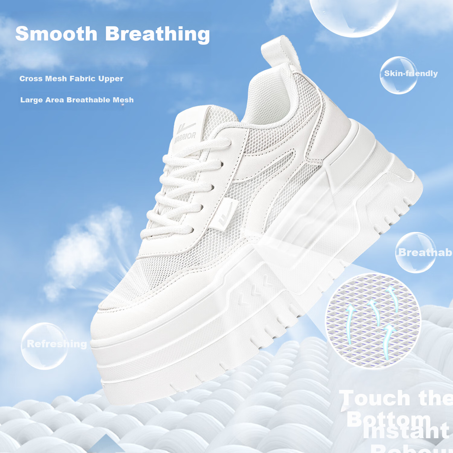 Warrior Mesh White Sneakers Women Summer Breathable Lightweight Comfortable Casual Sports Platform Shoes White Size 35