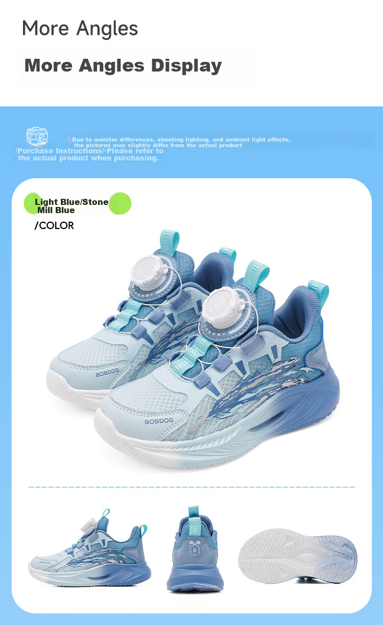 BOBDOG Kids Summer Sports Shoes Boys Mesh Comfortable Versatile Running Shoes 103562026 Navy Blue/Stone Blue Size 33 5