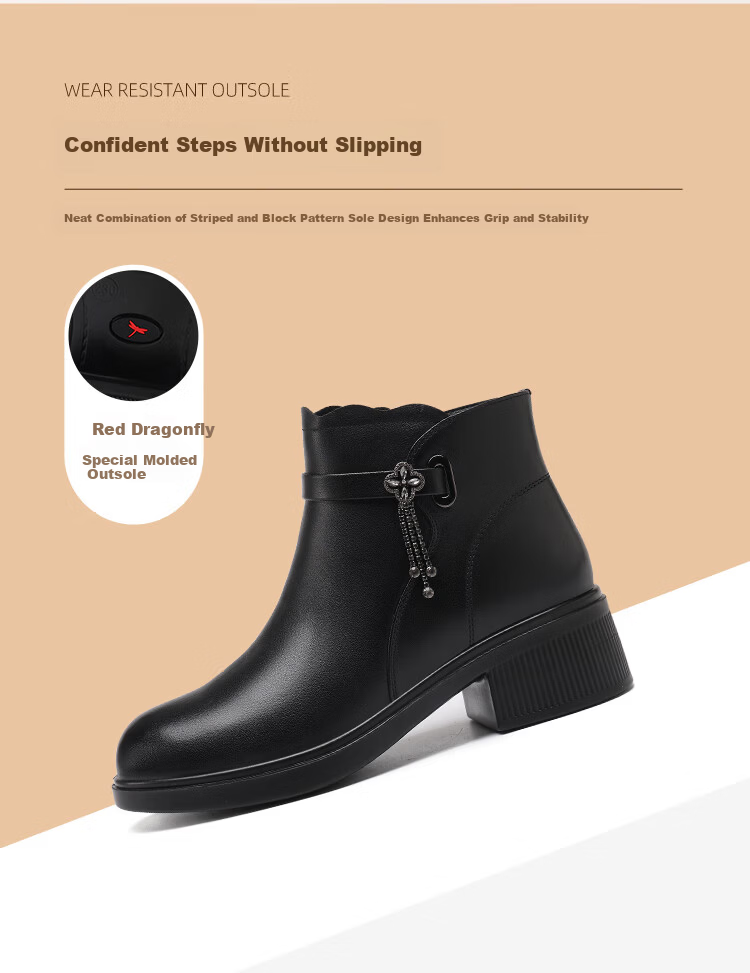 Red Dragonfly Women's Cotton Boots Winter Fleece Lined Warm Fashion Boots Lightweight Soft Sole Stylish Short Boots WTC456951C Black Size 37 7