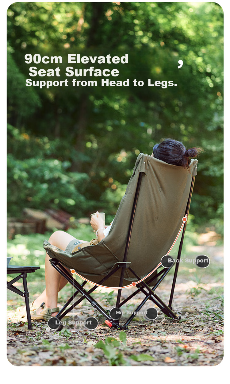 Naturehike Starfish Outdoor Camping Folding Chair Recliner Fishing Chair Beach Chair Portable High Back Moon Chair Black 8
