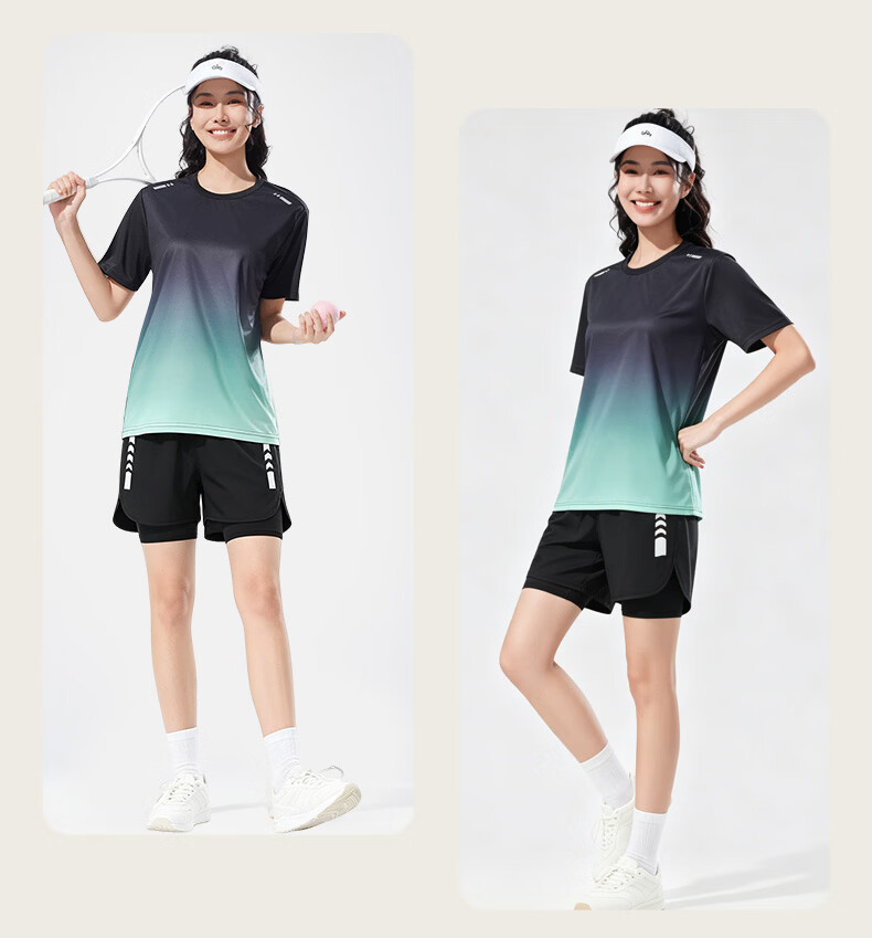 VICTORIATOURIST Women's Summer Running Sports Set Quick-Dry Ice Silk Short Sleeve T-Shirt and Shorts Fitness Badminton Training Apparel 14