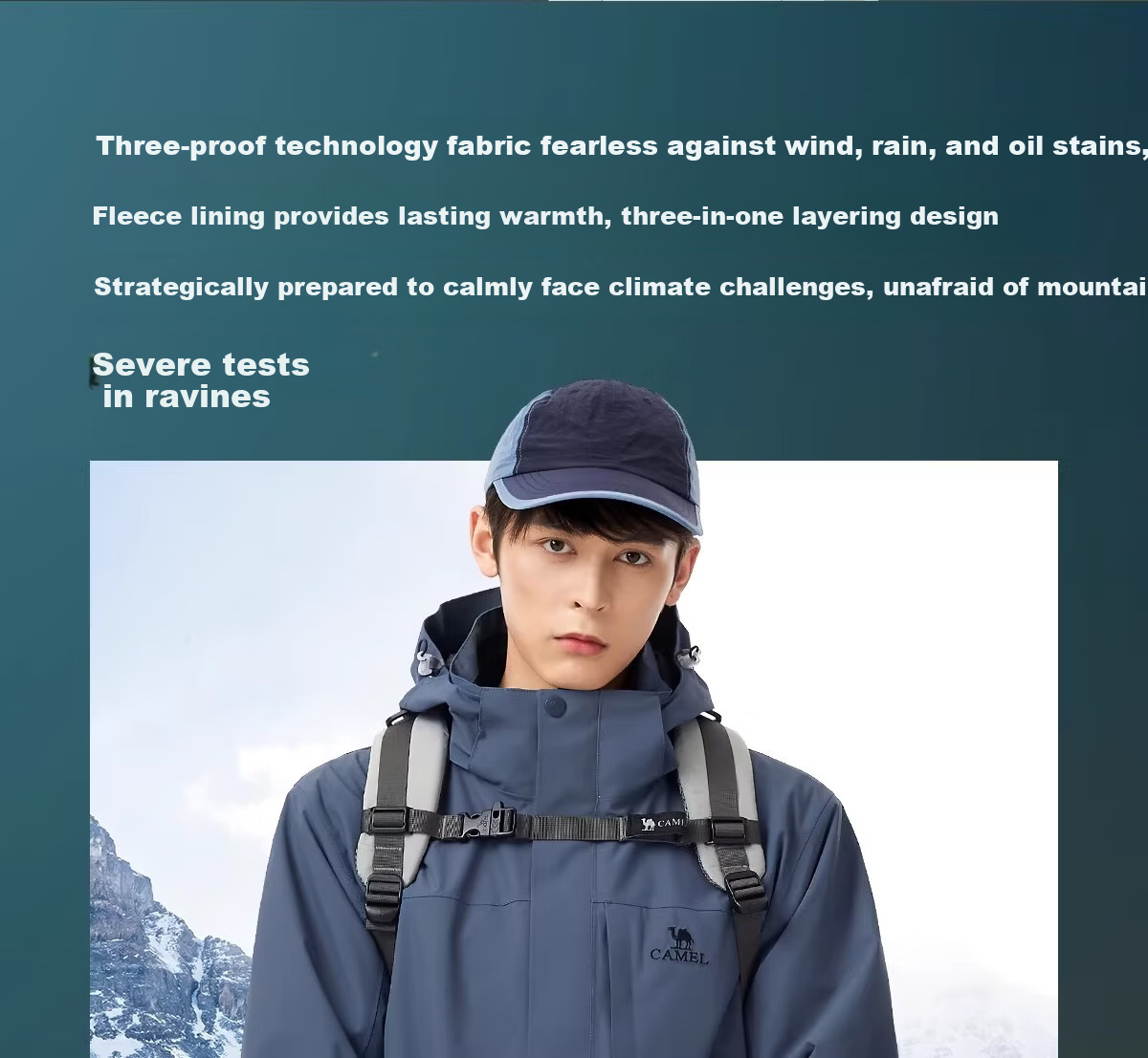 CAMEL 3-in-1 Detachable Waterproof Windproof Outdoor Mountaineering Jacket for Men and Women 8